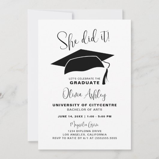Invitation Elle L'A Fait Photo Graduation (Devant)
