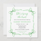 Invitation Elle noue la Fête des mariées au ruban vert (Devant)