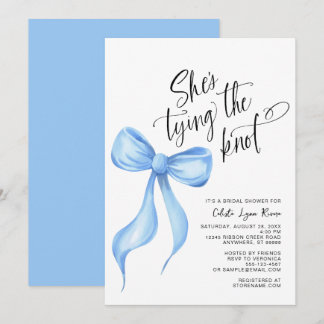 Invitation Elle noue la Fête des mariées de ruban bleu noeud
