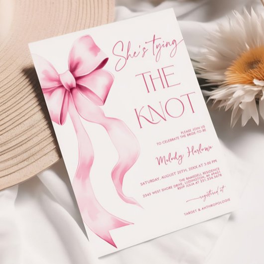 Invitation Elle noue la Fête des mariées de ruban rose