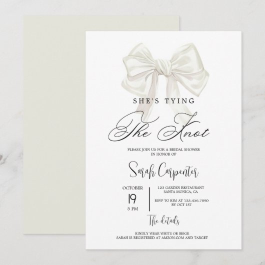 Invitation Elle noue la Fête des mariées en chou beige (Devant / Derrière)