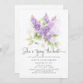 Invitation Elle noue la Fête des mariées florale pourpre (Devant / Derrière)