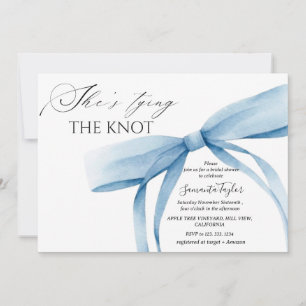 Invitation Elle Noue le Nœud Bleu Ruban Mariage