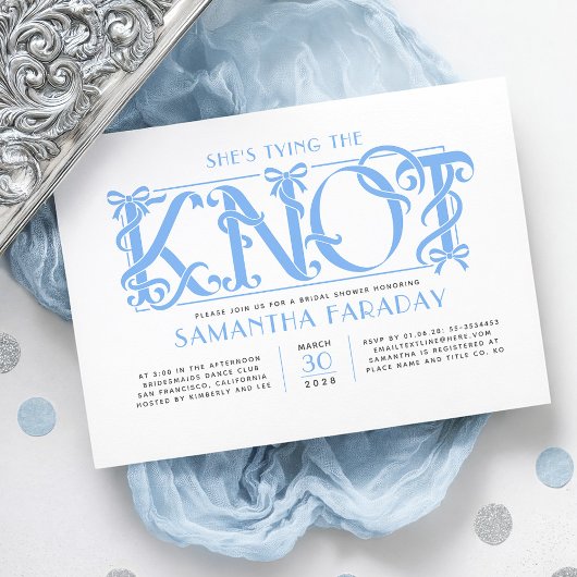 Invitation Elle Noue Le Nœud Dusty Blue Bow Baby Shower Maria