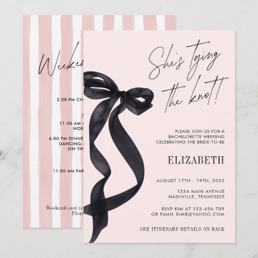 Invitation Elle Noue le Nœud Mariage Enterrement de Vie de Je (Devant / Derrière)