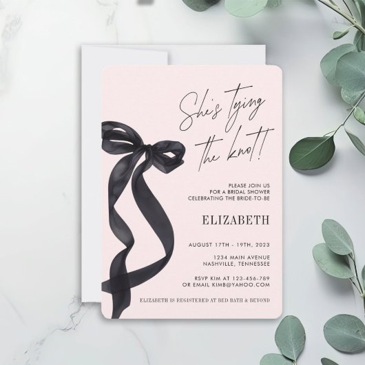 Invitation Elle noue le noeud Noir Bow FÊTE DE NOCE