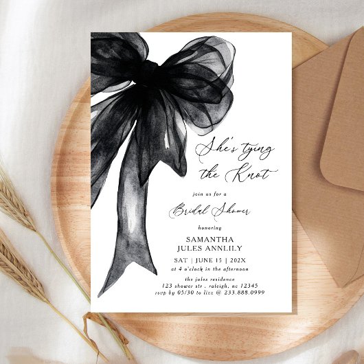 Invitation Elle Noue Le Nœud Noir Réception De Mariage