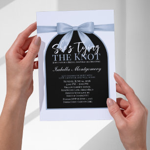 Invitation Elle Noue le Nœud Palette Bleu Poussiéreux Arc