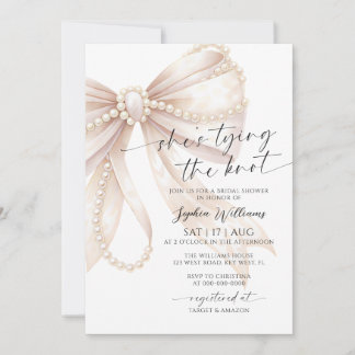 Invitation Elle Noue le Nœud Pearl Bow Réception de Mariage