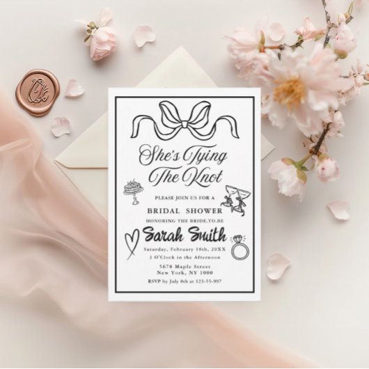 Invitation Elle noue le noeud rétro noir Whimsical Bridal