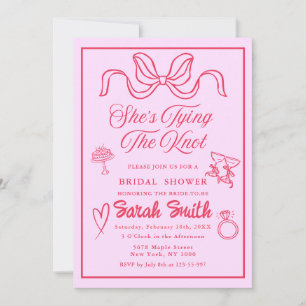Invitation Elle noue le noeud rétro Red Whimsical Bridal