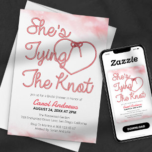 Invitation Elle Noue le Nœud Rose Corde Cœur Baby Shower de M