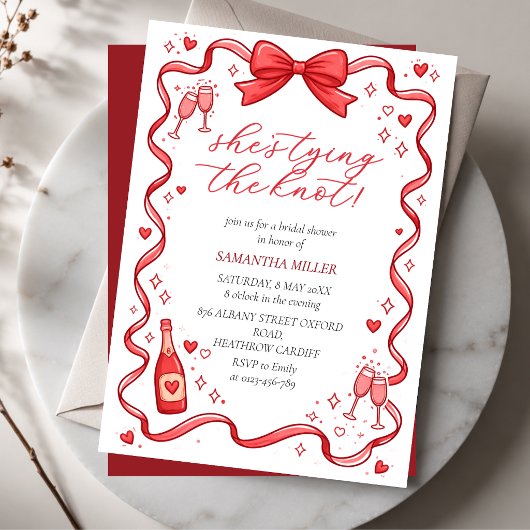 Invitation Elle Noue Le Nœud Rouge Bow Réception De Mariage