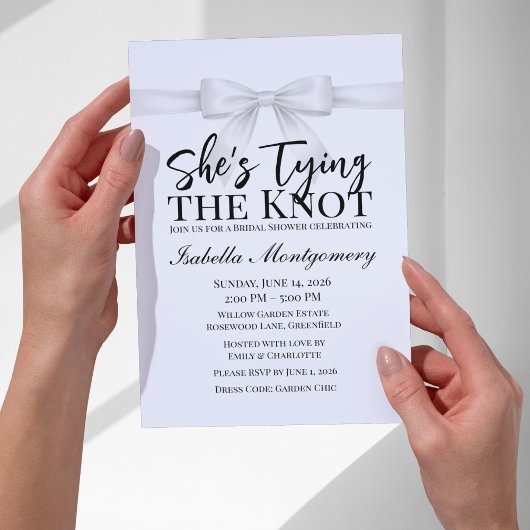 Invitation Elle Noue le Nœud Thème Ruban Blanc