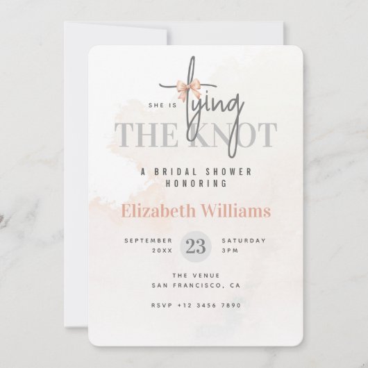 Invitation Elle Tient Le Noeud Fête des mariées rose-Brousse (Devant)