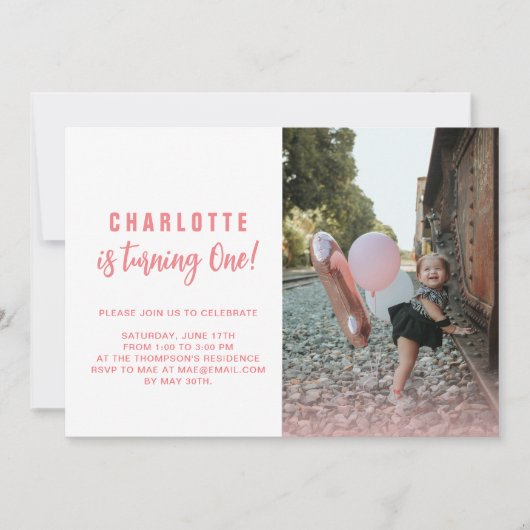 Invitation Elle tourne un coup | Blush Pink 1er Anniversaire (Devant)