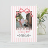 Invitation Elle tourne une goutte de rose Bow photo Anniversa (Debout devant)