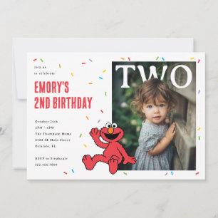 Invitation Elmo Rouge Confettis Deuxième Anniversaire