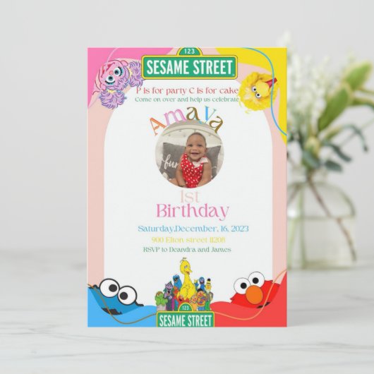 Invitation Elmo’s 1st birthday theme (Debout devant)