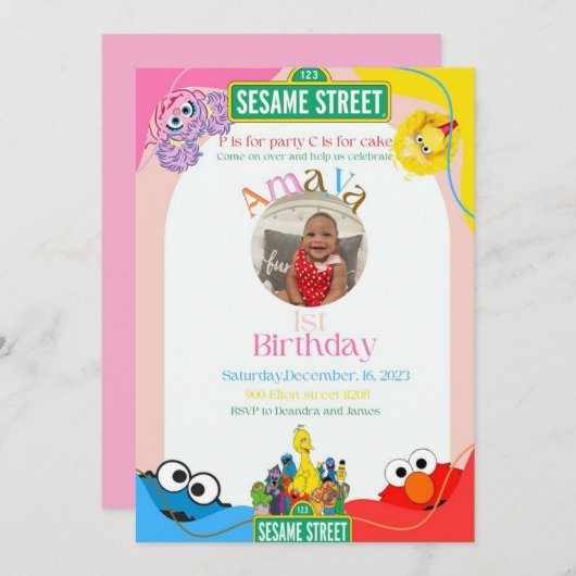 Invitation Elmo’s 1st birthday theme (Devant / Derrière)