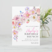 Invitation Eloise rose Floral Anniversaire Brunch (Debout devant)