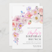 Invitation Eloise rose Floral Anniversaire Brunch (Devant / Derrière)