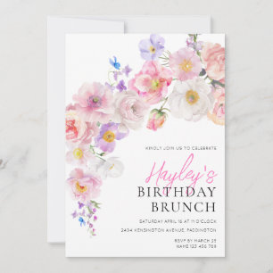 Invitation Eloise rose Floral Anniversaire Brunch