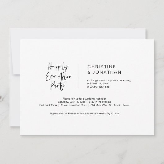 Invitation Elopement décontracté minimal, noir, Mariage (Devant)