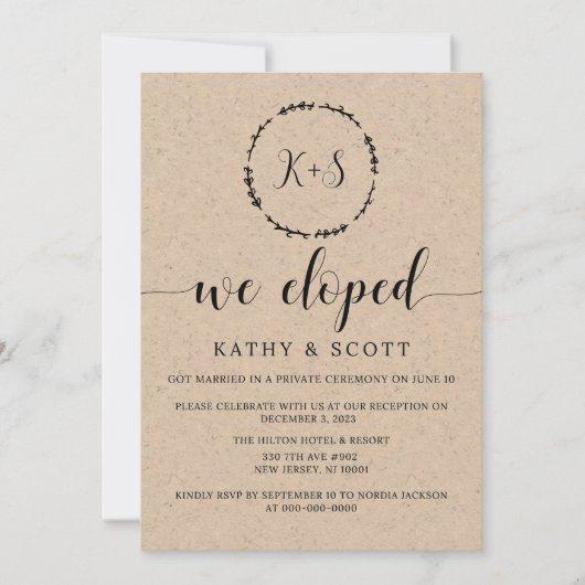 Invitation Elopement Faire-part, Nous Avons Elopé (Devant)