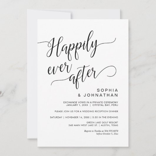 Invitation Elopement mariage, Clair Simple Noir Calligraphie (Devant)