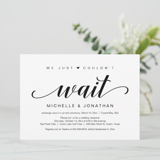 Invitation Elopement mariage, Élégant script noir (Debout devant)