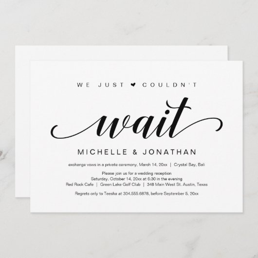 Invitation Elopement mariage, Élégant script noir (Devant / Derrière)