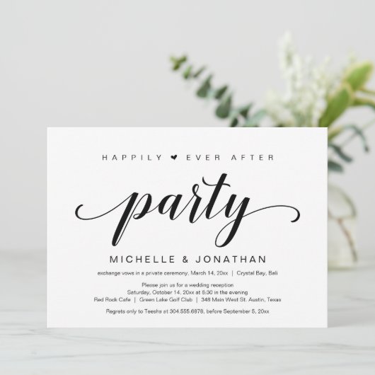 Invitation Elopement mariage, Élégant script noir (Debout devant)