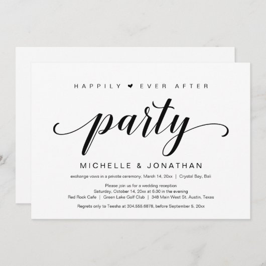 Invitation Elopement mariage, Élégant script noir (Devant / Derrière)