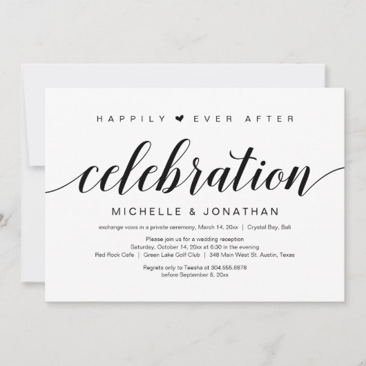 Invitation Elopement mariage, Élégant script noir (Devant)