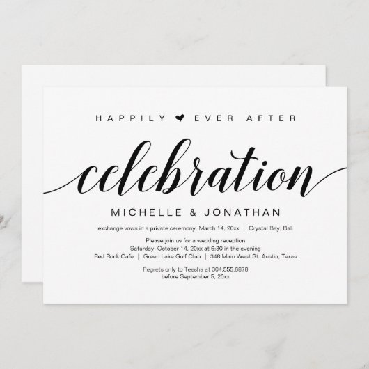 Invitation Elopement mariage, Élégant script noir (Devant / Derrière)
