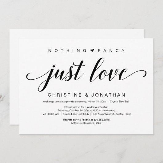 Invitation Elopement mariage, Élégant script noir (Devant / Derrière)