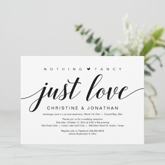 Invitation Elopement mariage, Élégant Script noir élégant (Debout devant)