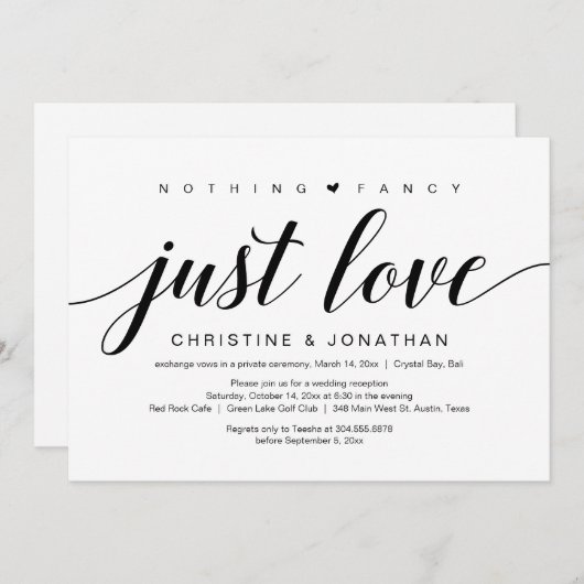 Invitation Elopement mariage, Élégant Script noir élégant (Devant / Derrière)