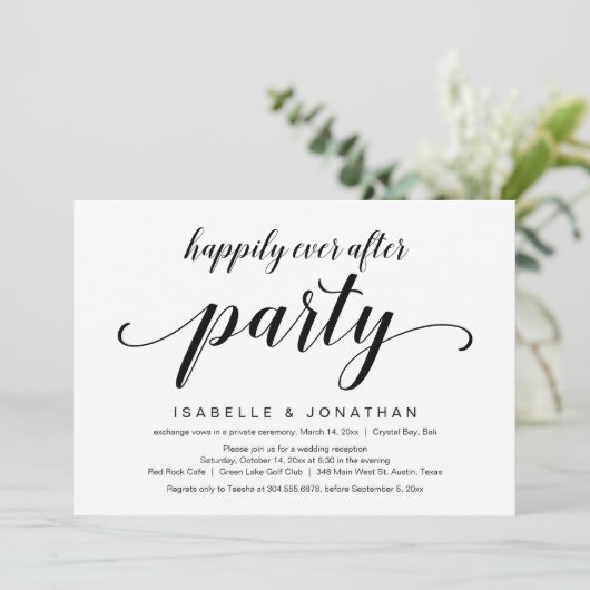 Invitation Elopement mariage, Élégant Script noir élégant (Debout devant)