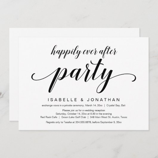 Invitation Elopement mariage, Élégant Script noir élégant (Devant / Derrière)