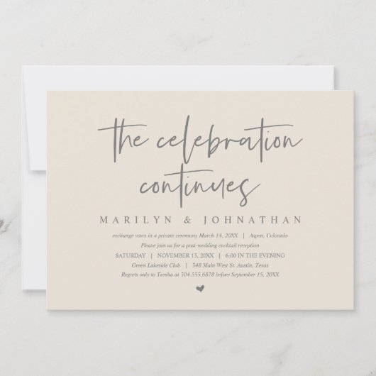 Invitation Elopement Mariage moderne la célébration continue (Devant)