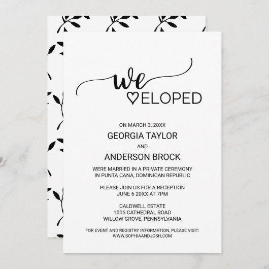 Invitation Elopement simple de calligraphie noire (Devant / Derrière)