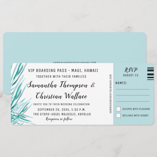 Invitation Embarquement Pass Palm Destination Tropicale Maria (Devant / Derrière)