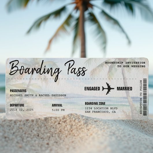 Invitation Embarquement Pass Plage Palm Tree Destination Mari