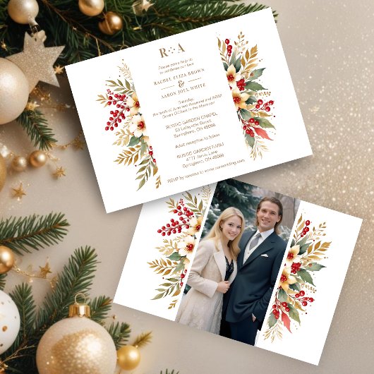 Invitation Embellished Christmas Botanicals Flowers Photo