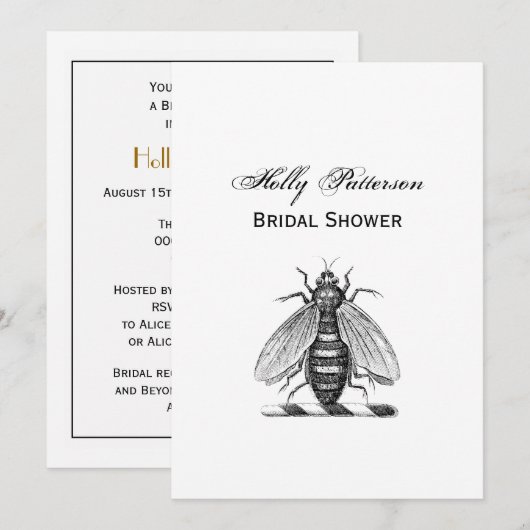 Invitation Emblème de l'abeille Vintage héraldique de Preppy (Devant / Derrière)