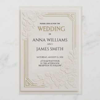 Invitation Embossed Art Deco Floral Wedding
