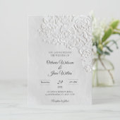 Invitation Embossed Roses Deckled Edge Sage Wedding (Debout devant)
