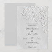 Invitation Embossed Roses Deckled Edge Sage Wedding (Devant / Derrière)
